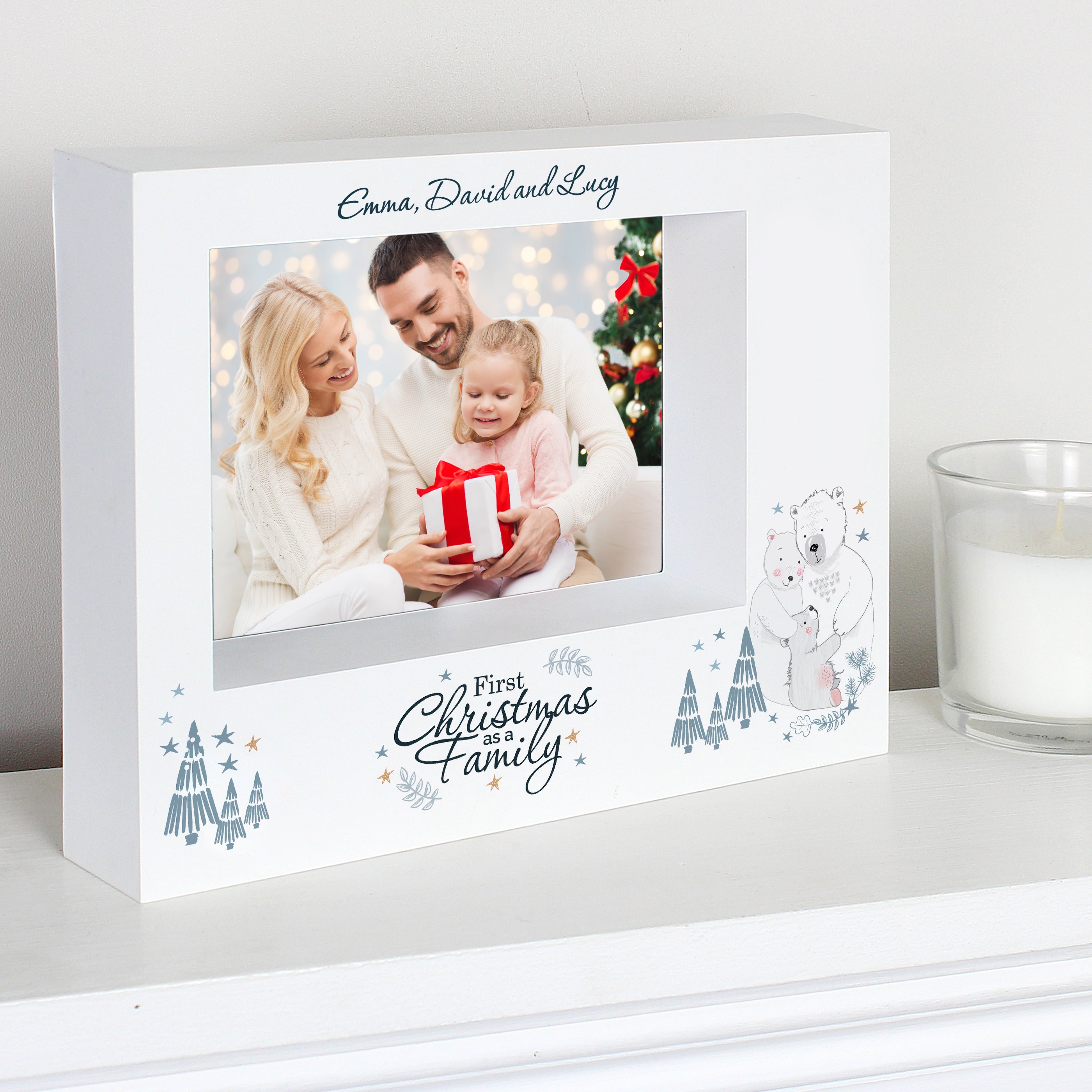 Personalised Polar Bear '1st Christmas As A Family' 7x5 Box Photo Frame