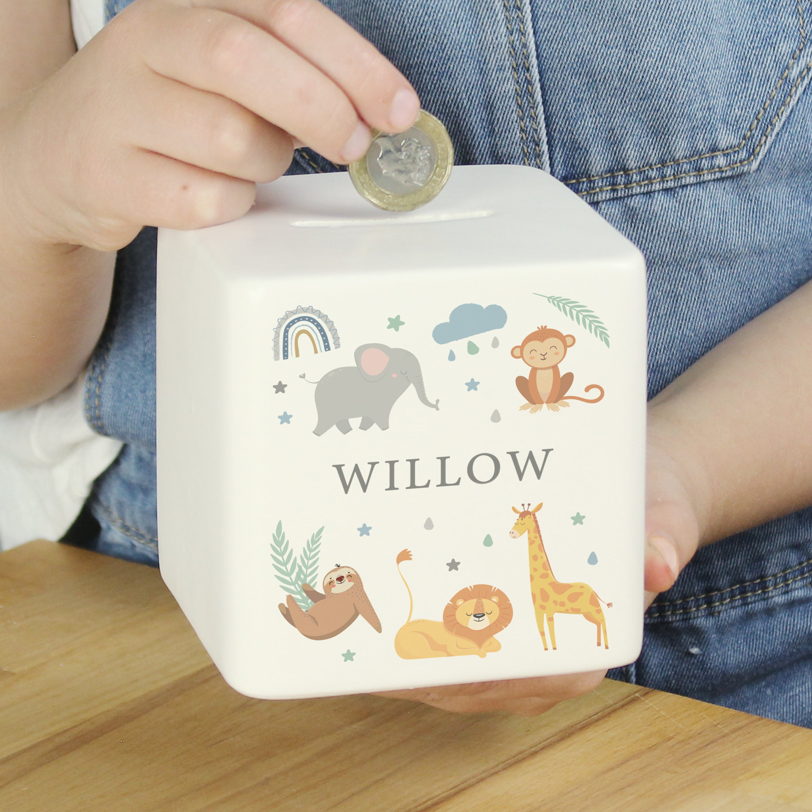 Personalised Safari Animals Ceramic Square Moneybox
Success
