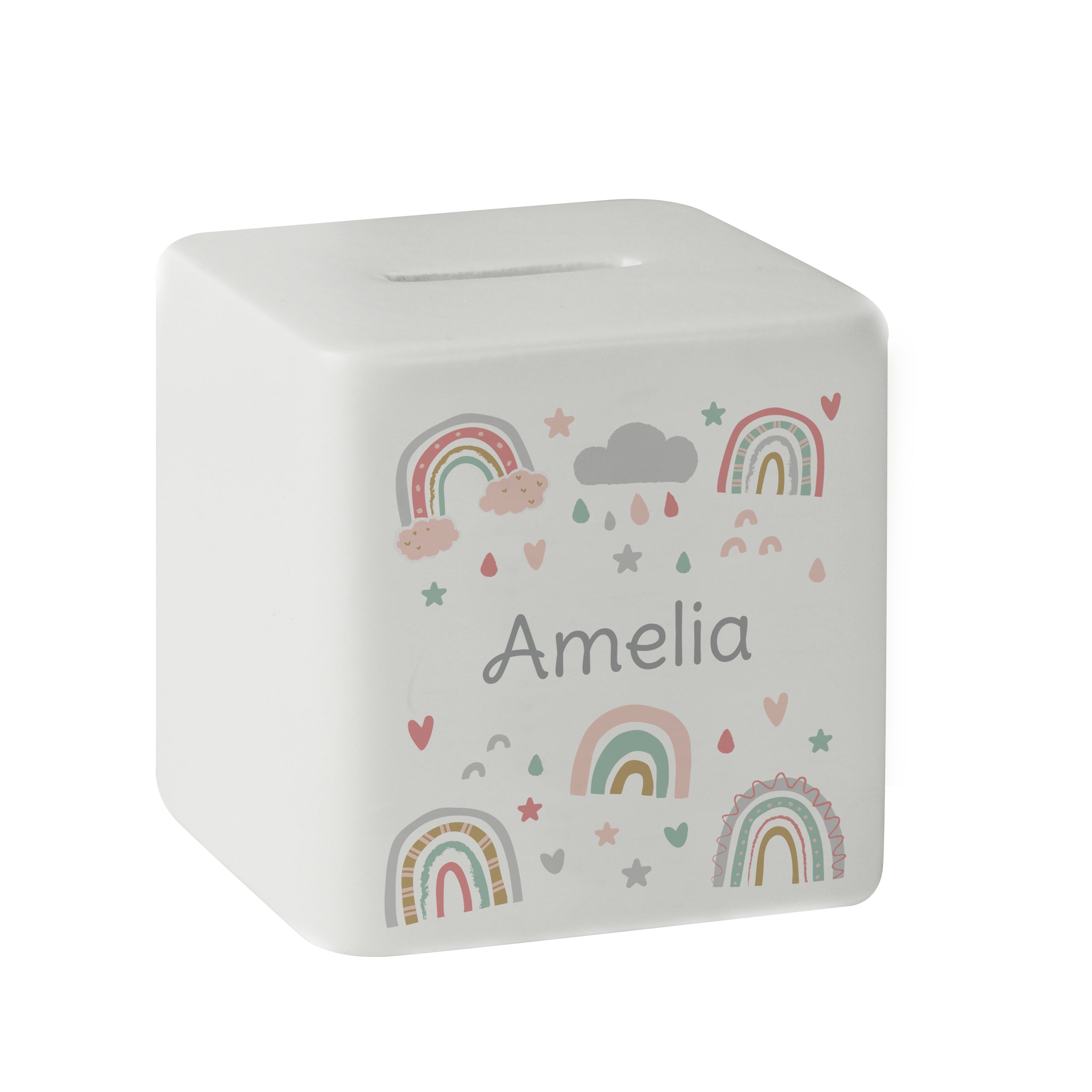 Personalised Rainbow Ceramic Square Money Box