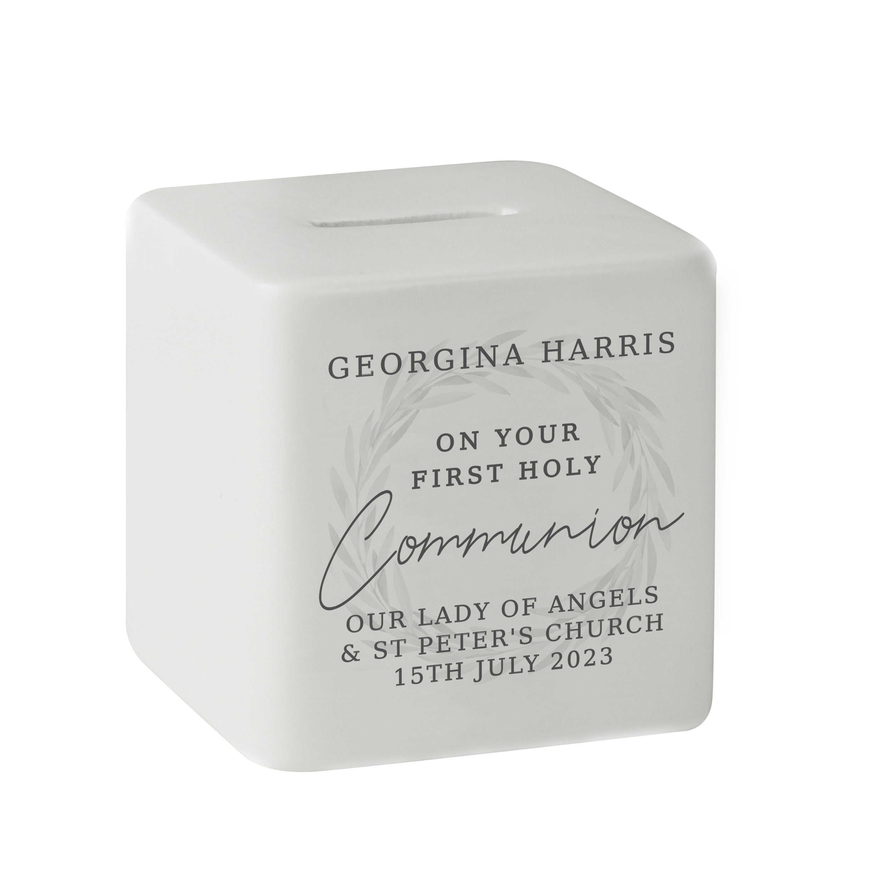Personalised First Holy Communion Ceramic Square Money Box