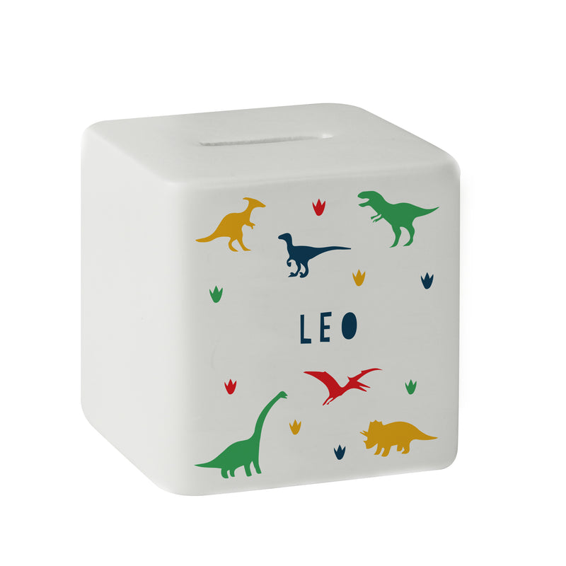Personalised Dinosaur Ceramic Square Money Box