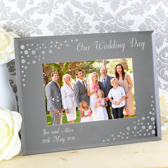 Personalised Any Message 6x4 Landscape Diamante Glass Photo Frame