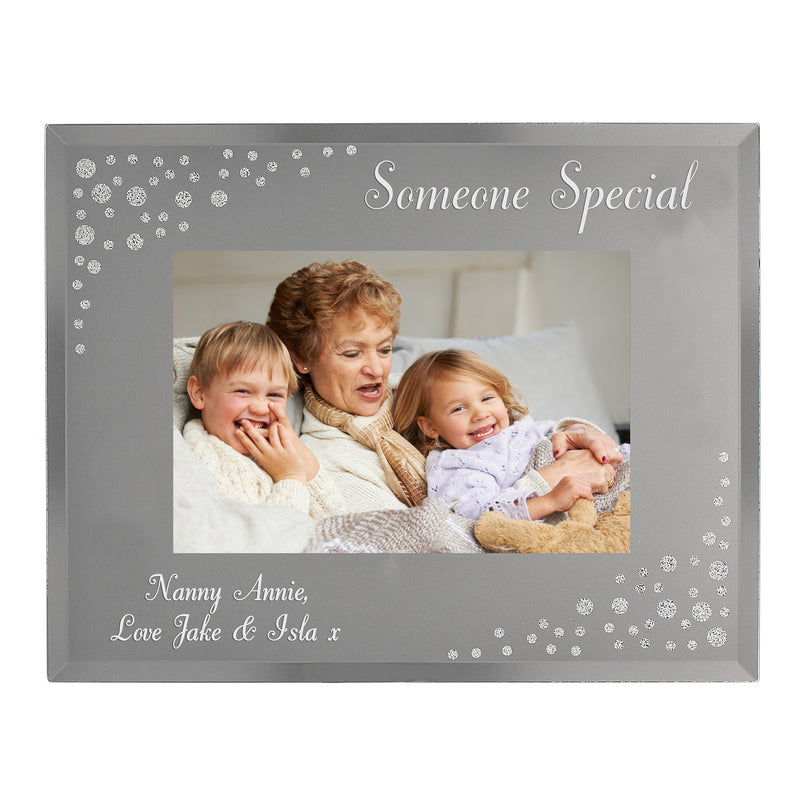 Personalised Any Message 6x4 Landscape Diamante Glass Photo Frame