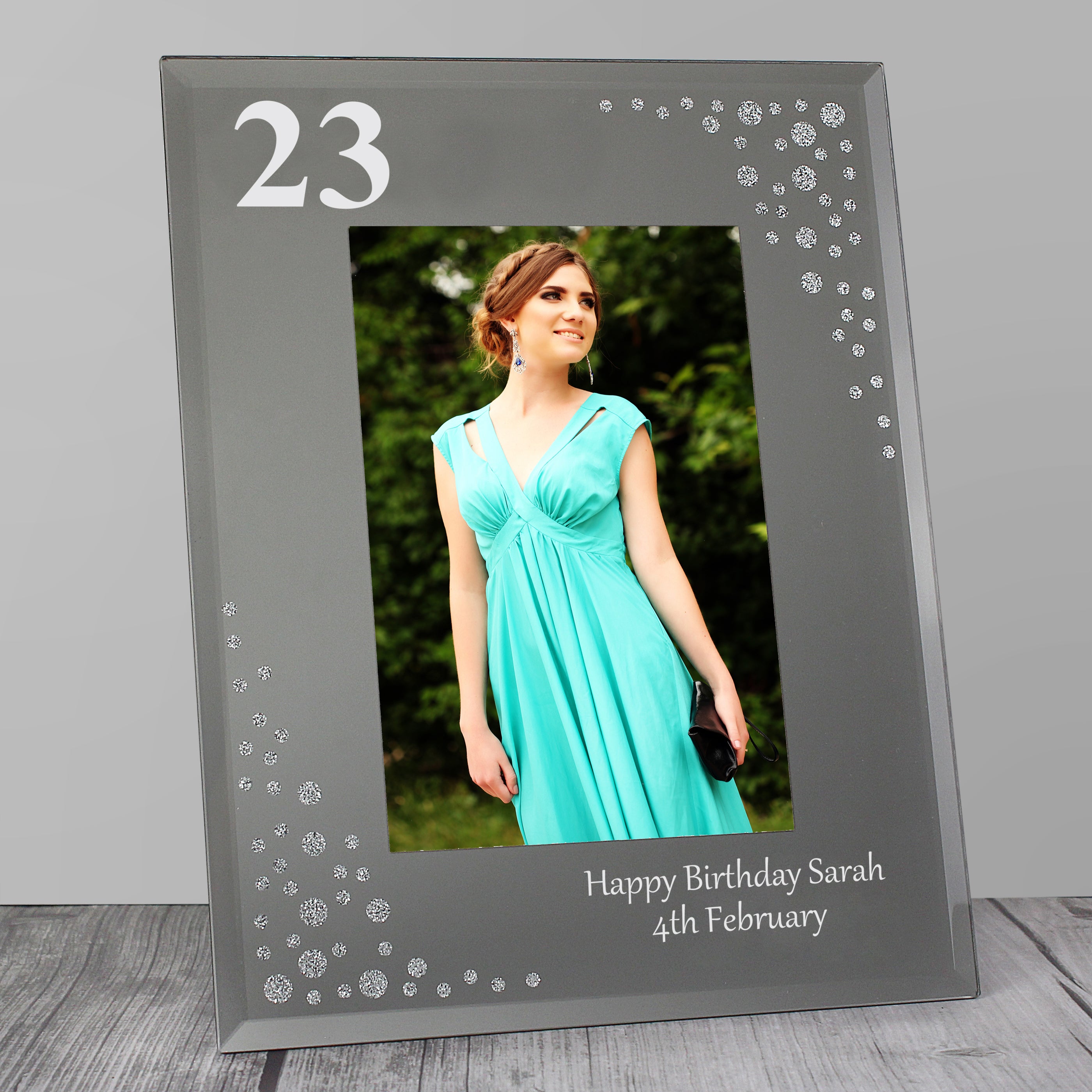 Personalised Big Age 4x6 Diamante Glass Photo Frame