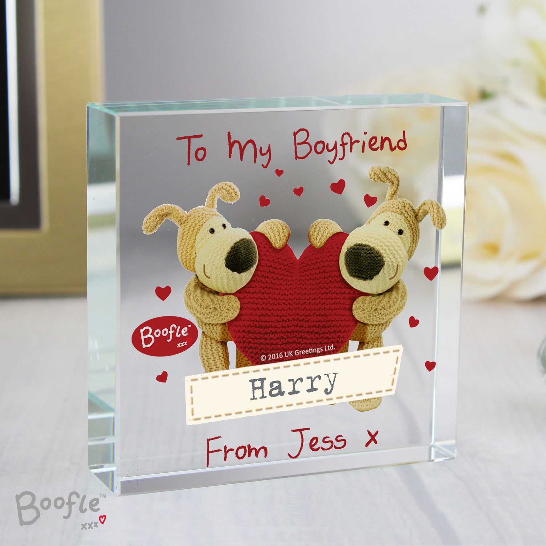Personalised Boofle Shared Heart Crystal Token
