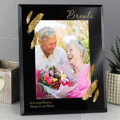 Personalised Golden Feather 5x7 Black Glass Photo Frame