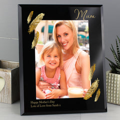 Personalised Golden Feather 5x7 Black Glass Photo Frame