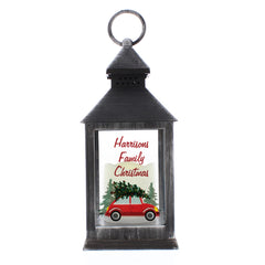 Personalised 'Driving Home For Christmas' Rustic Black Lantern