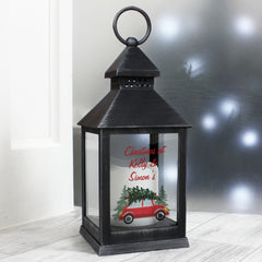 Personalised 'Driving Home For Christmas' Rustic Black Lantern