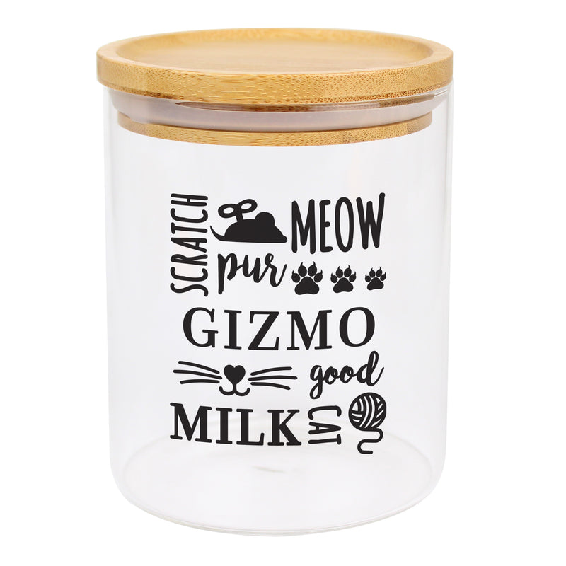 Personalised Glass Cat Treat jar with Bamboo Lid