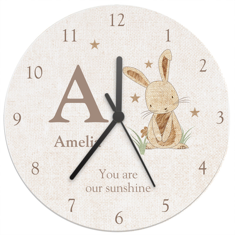 Personalised Hessian Rabbit Shabby Chic Large Wooden Clock