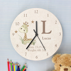 Personalised Hessian Giraffe Shabby Chic Large Wooden Clock
