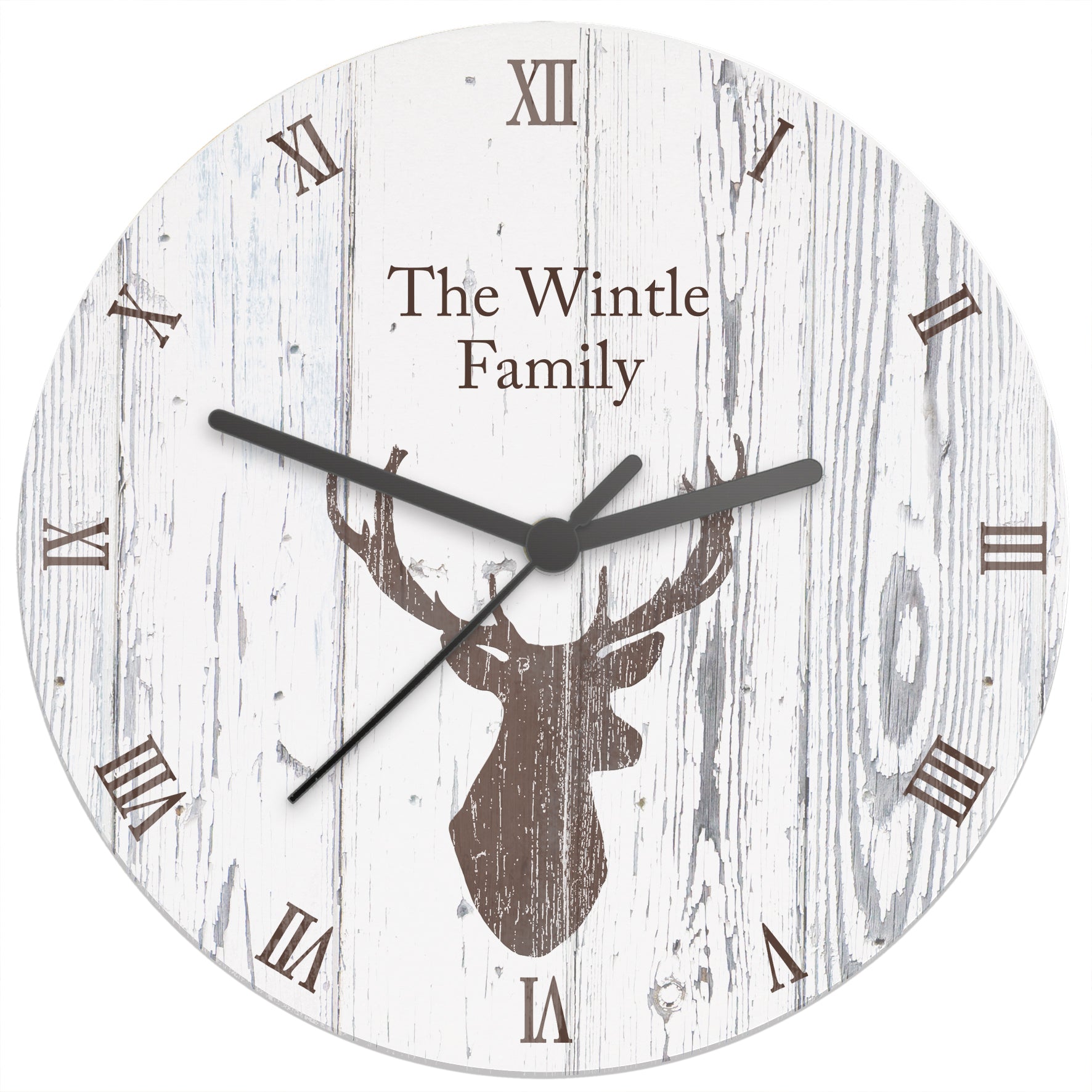 Personalised Highland Stag Shabby Chic Wooden Clock