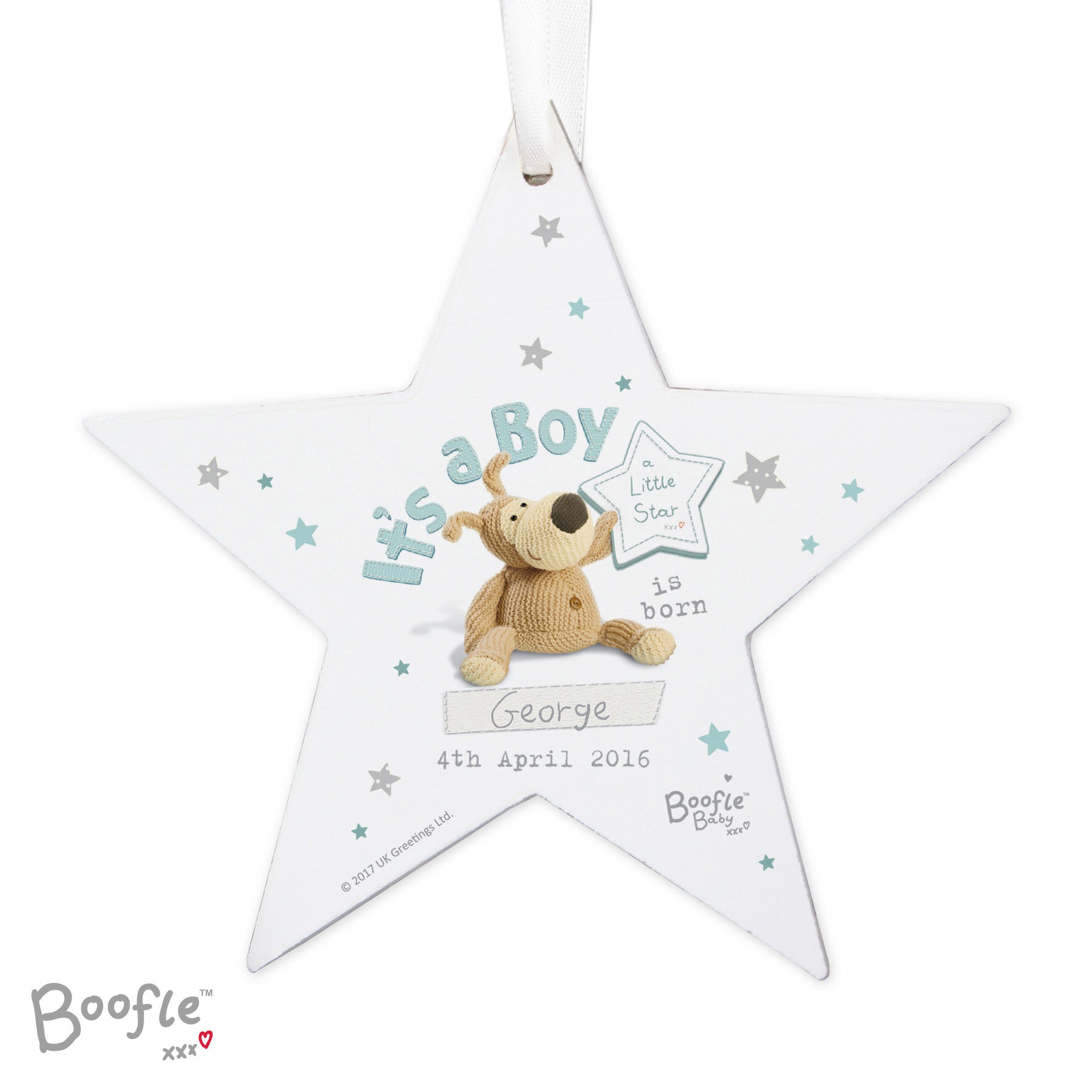 Personalised Boofle Its a Boy Wooden Star Decoration