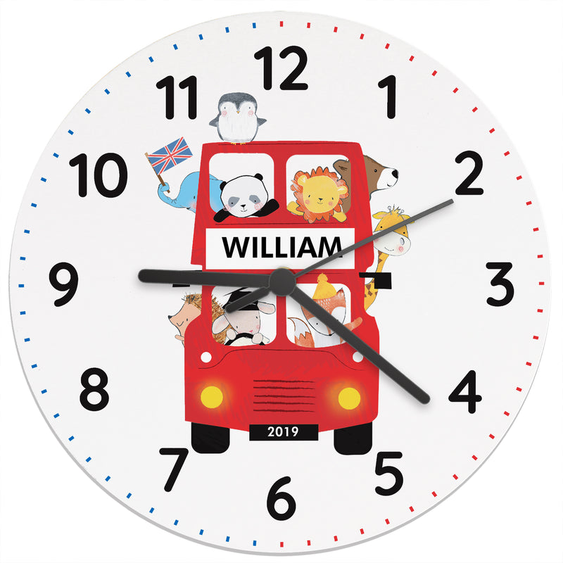 Personalised London Animal Bus Wooden Clock