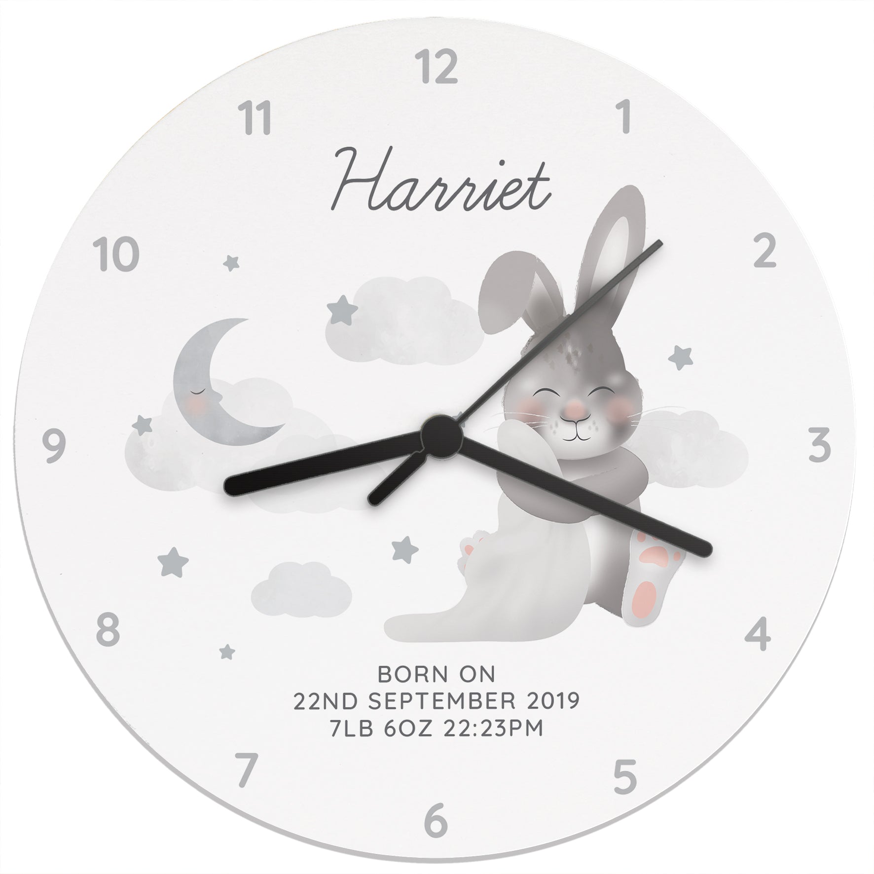 Personalised Baby Bunny White Wooden Clock