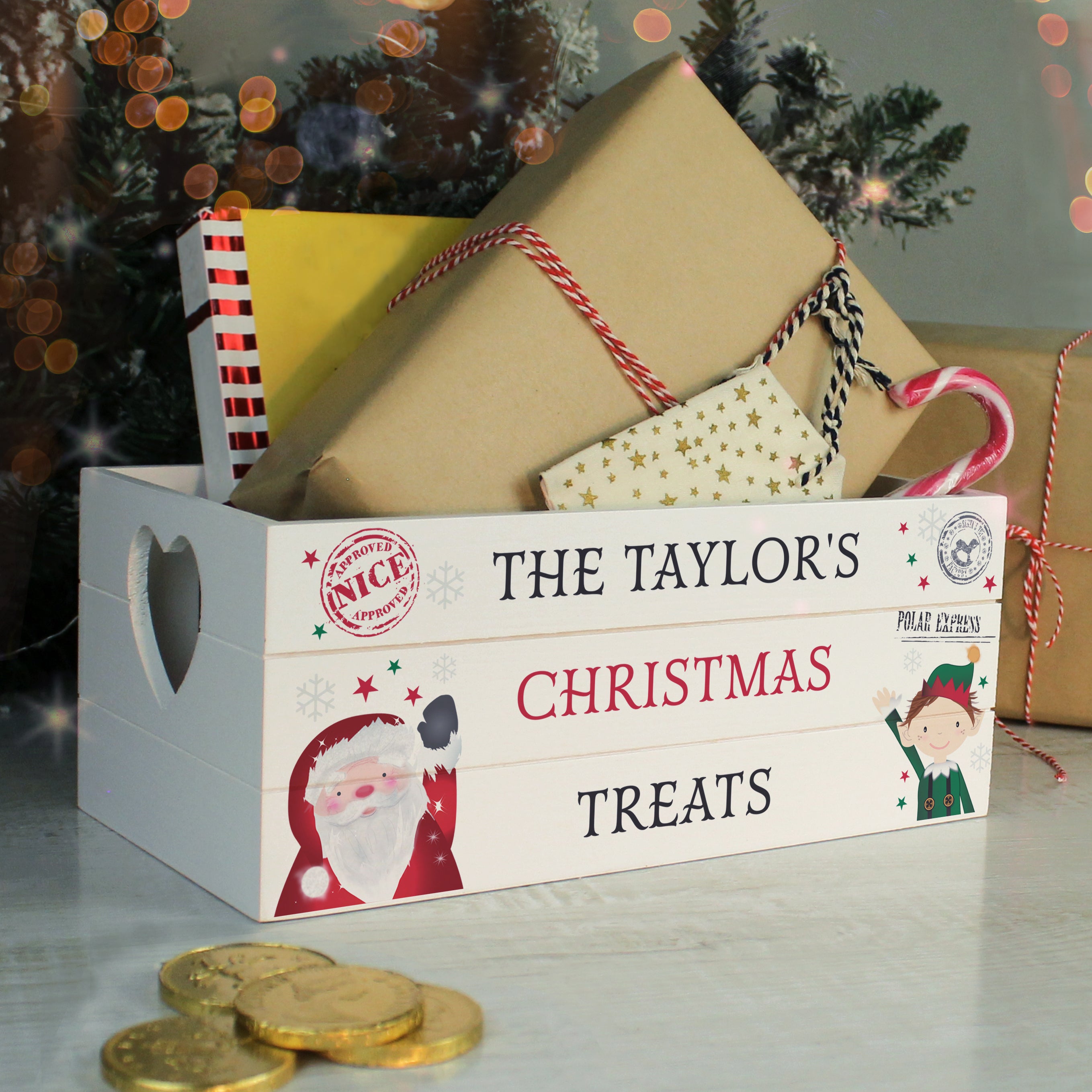 Personalised Christmas White Wooden Crate on the floor
