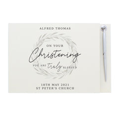 Personalised 'Truly Blessed' Christening Hardback Guest Book & Pen