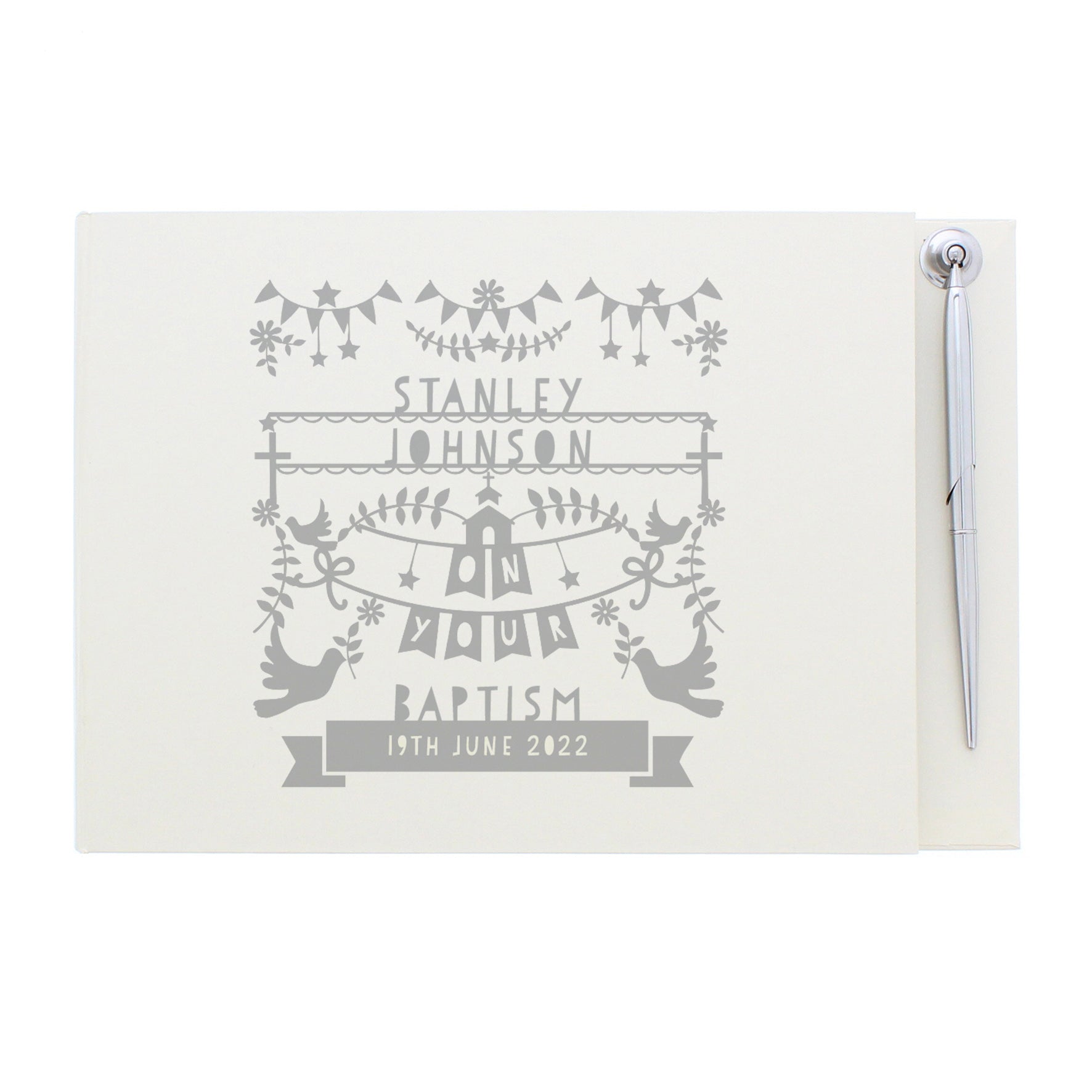 Personalised Grey Papercut Style Hardback Guest Book & Pen
