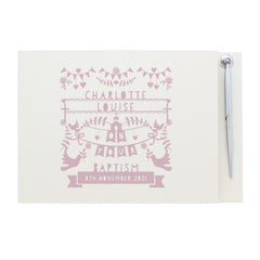 Personalised Pink Papercut Style Hardback Guest Book & Pen